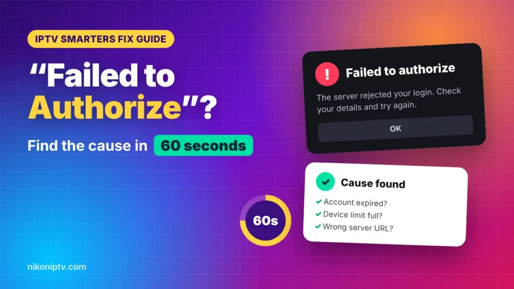IPTV Smarters failed to authorize error with a 60-second fix checklist